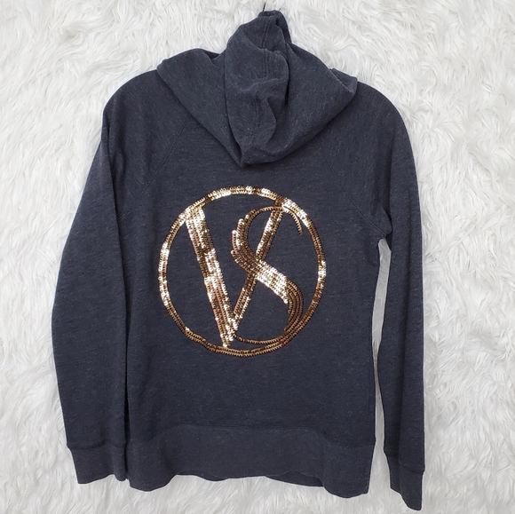 Victoria's Secret Tops - Victoria's Secret Sequin Zip Up Hoodie M
